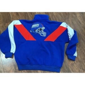 NEW YORK GIANTS Pro Elite L Heavy Pullover Fleece Jacket VINTAGE Red BIG BLUE